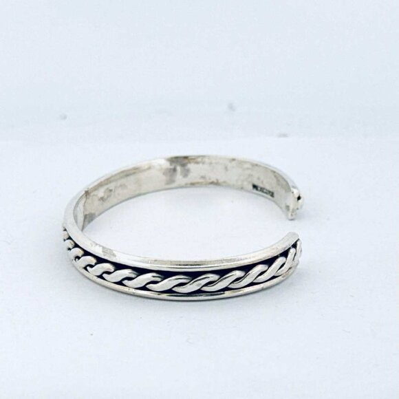 Estate Sterling Silver 925 Cuff Bangle Bracelet Rope Chain Design 6" Wrist 26.5g - Picture 4 of 11